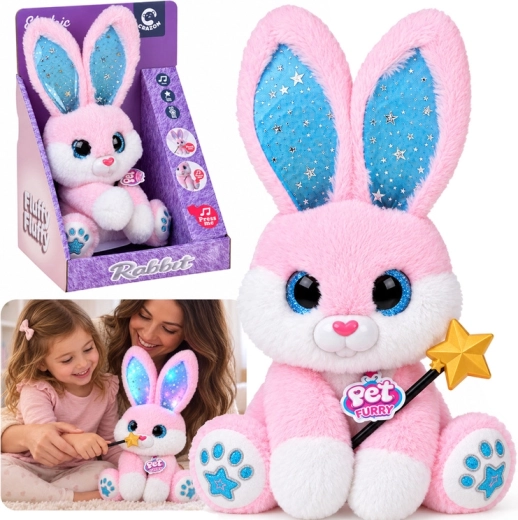 Interactief roze pluchen konijntje 30 cm – danst, licht op en speelt met een magische stok - 1 stuk