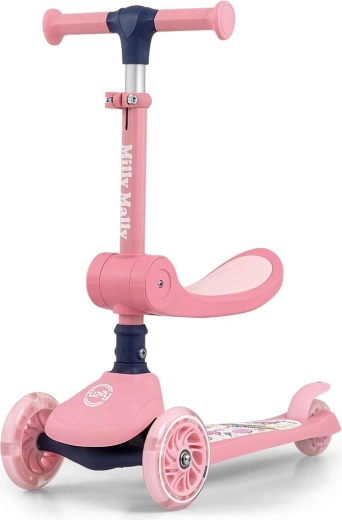 Driewielige balansstep met zitje FUZZY roze