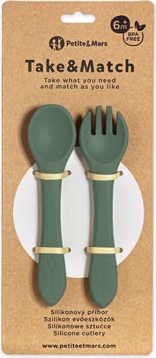 Siliconen kinderbestek PETITE & MARS Take & Match Misty Green 6m+