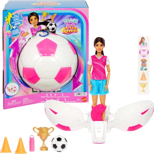 Mattel Barbie Team Roll and Reveal voetbalster met accessoires