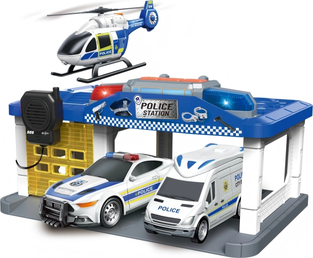 Politiepost met helikopter, licht en geluid