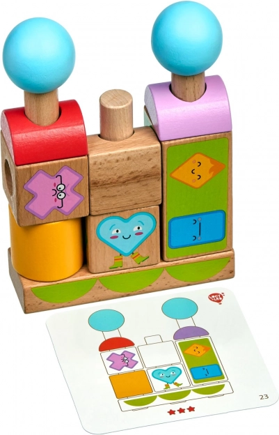 Lucy & Leo vormen en emoties – houten puzzel met voorbeeldkaarten
