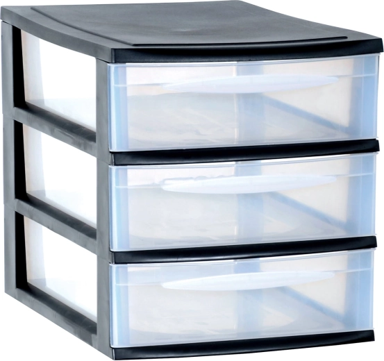 Modulaire lade-organizer met 3 smalle A4-lades – zwart