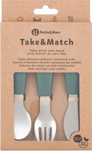 Petite&Mars set kinderbestek van roestvrij staal Take&Match Misty Green 12m+