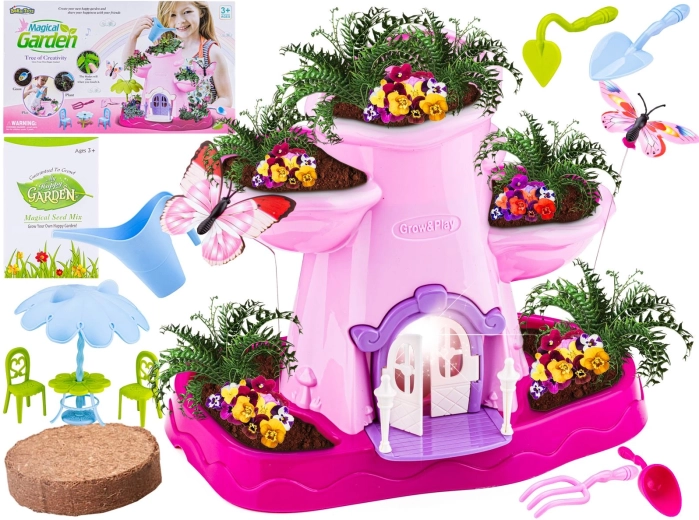 Roze tuinset voor kinderen met poppenhuisje en gieter