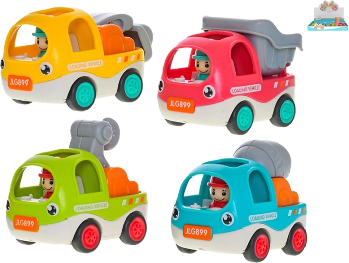 Vrolijke bouwvoertuigjes met terugtrekmotor 6,5 cm – set van 12 stuks