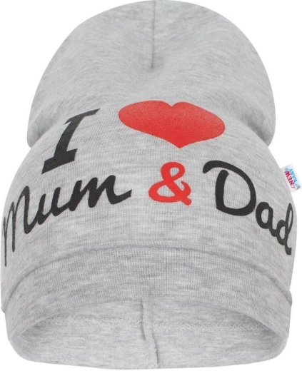 babymutsje New Baby I Love Mum and Dad grijs 3–9 maanden