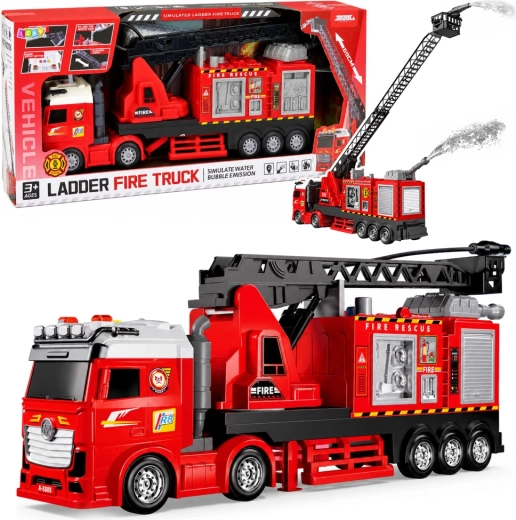 Brandweerwagen met uitschuifbare telescopische arm 69 cm, licht, geluid en waterkanon