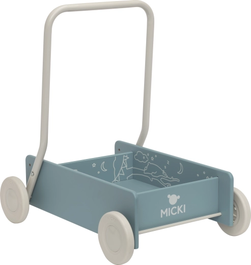 Houten loopwagen en speelgoedwagentje voor kinderen Micki blauw