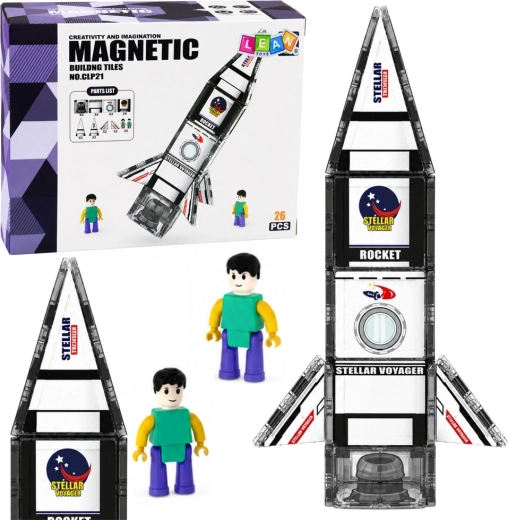 Magnetische constructiedelen ruimteraket met astronautenfiguur (26 stuks)