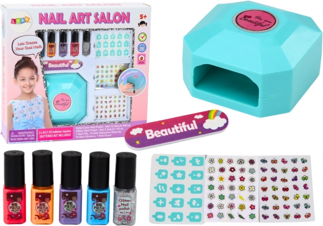 Kinderset voor manicure met nagellakken, stickers en droger