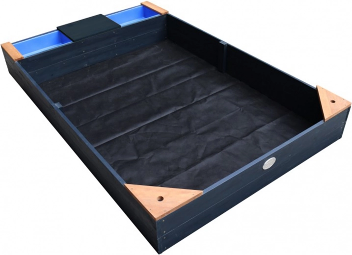 Houten zandbak AXI met bankje, bakjes en afdekzeil