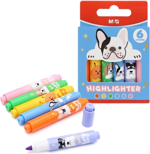 Mini-markeerstiften Puppy Party, set van 6 stuks