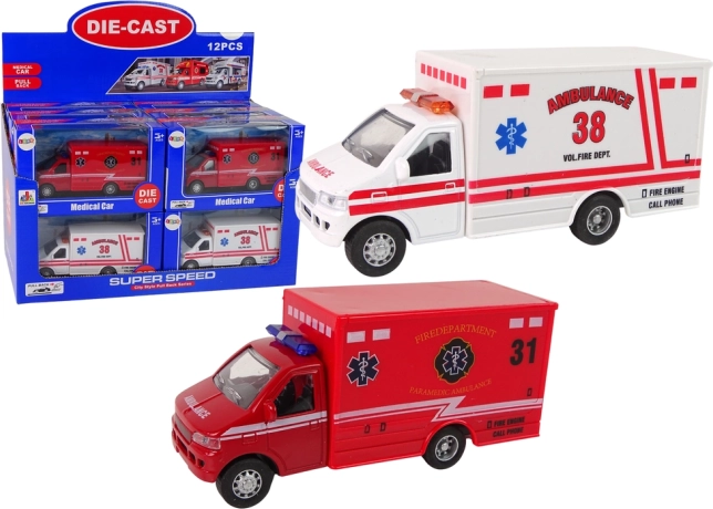 Brandweerwagen Ambulance met wrijvingsaandrijving, 2 kleuren