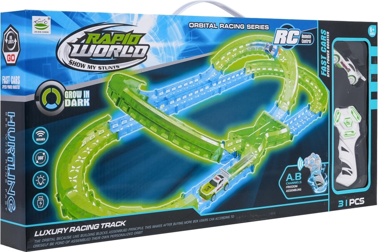 Lichtgevende racebaan voor in het donker, 31 delen