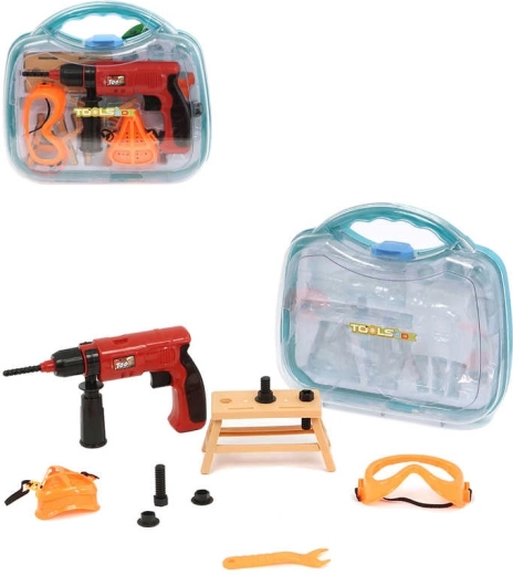 Kinderset plastic gereedschap met boormachine in een koffertje