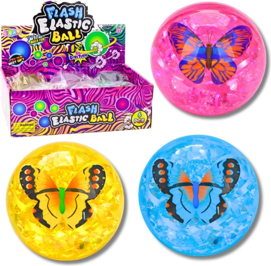 lichtgevende stuiterbal met confetti en vlinder 9 cm