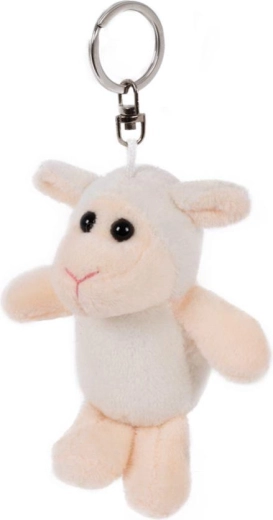 Pluizige sleutelhanger schaap wit 8 × 8 cm
