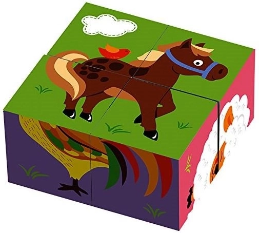 VIGA houten kubuspuzzel boerderij – 4 blokken