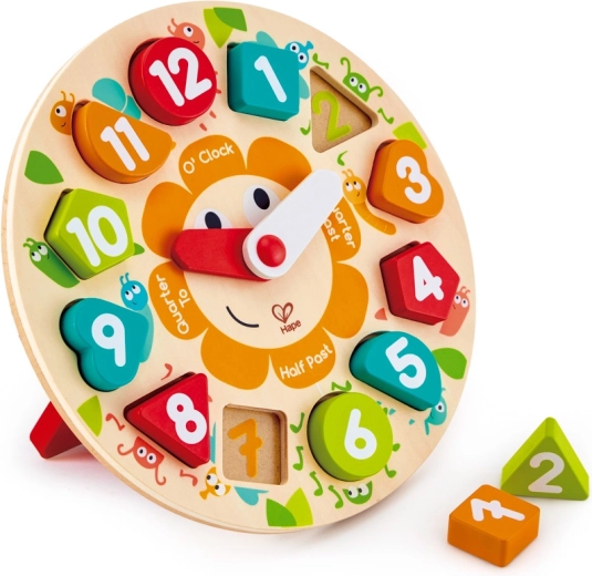 Houten puzzelklok voor kinderen met standaard
