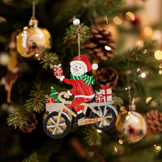 Hangende houten kerstdecoratie sneeuwpop 21,5 × 11,5 cm
