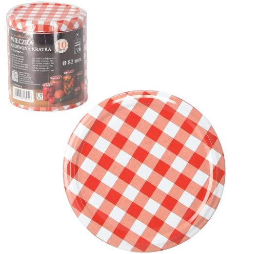 Set van 10 inmaakdeksels 82 mm met rood-wit geruit patroon