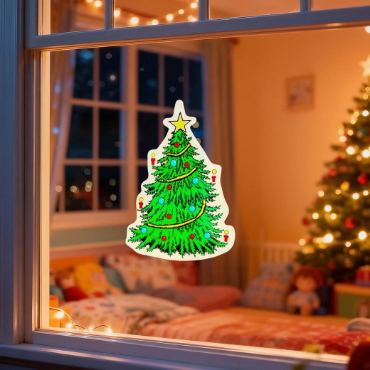 Kerstdecoratie voor het raam in de vorm van een kerstboom met zuignap