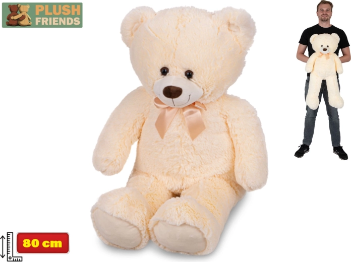 Pluchen beer 80 cm beige met strik