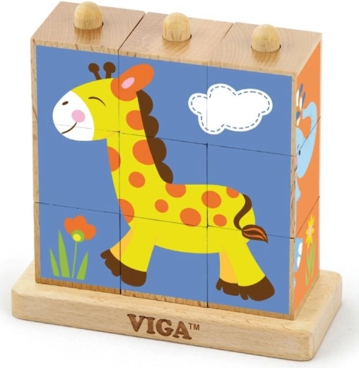 Viga schuifbare safari-blokken – houten kubussen voor kinderen, 9 blokken