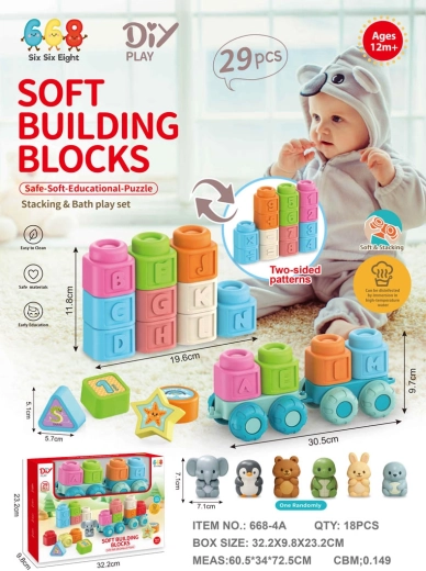 Set zachte blokken met letters en locomotief