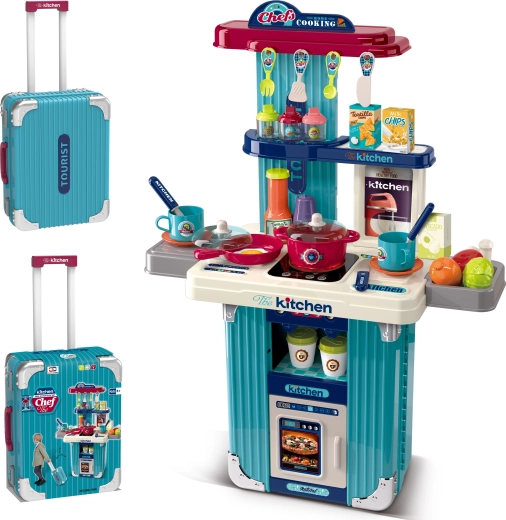 2-in-1 koffertje en kinderkookhoek met accessoires – blauw