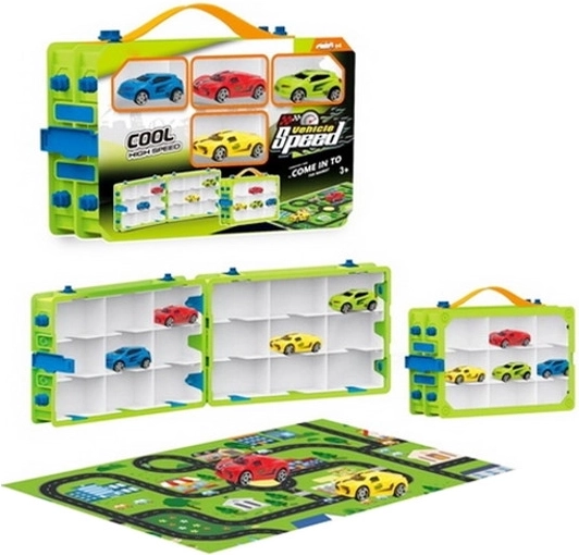 Set autootjes met koffertje en speelmat