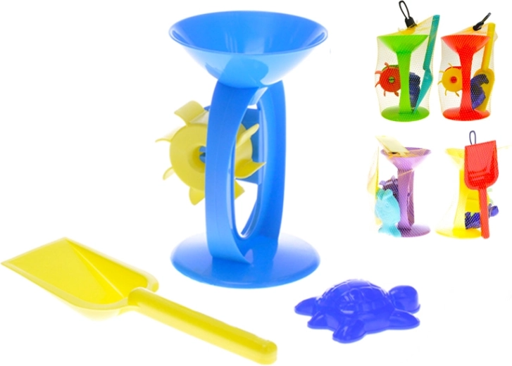 Zandset met molen, schep en vormpje (3 stuks)