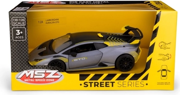 Lamborghini Huracán STO-modelauto op schaal 1:24, zilvergrijs