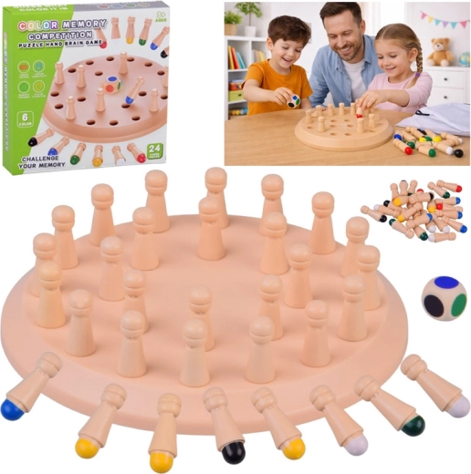 Houten geheugen­spel kleuren met dobbelsteen en pinnetjes