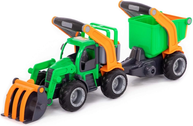 GripTruck-tractor met frontlader en aanhanger