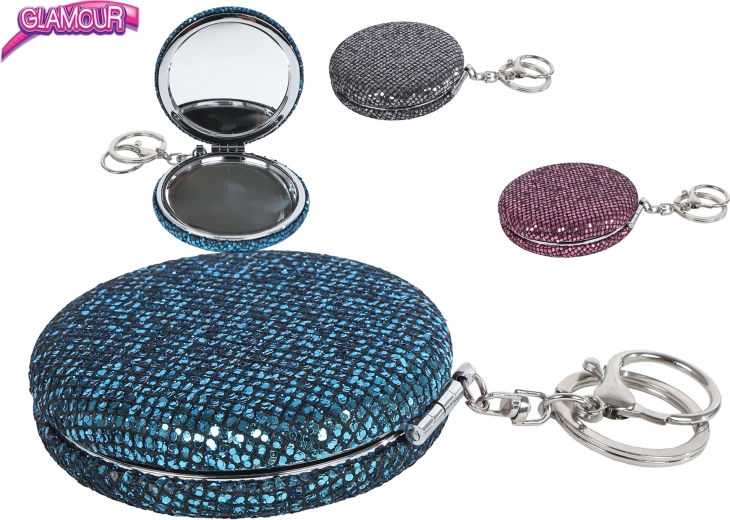 Glamour sleutelhanger met spiegeltje en glitters