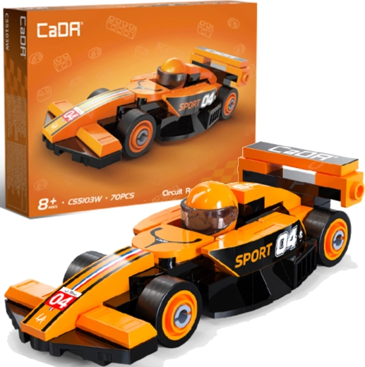 CaDA bouwset raceauto Circuit Racing Car oranje 70 onderdelen