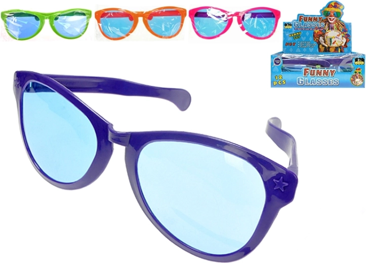 Grappige partybril 26 cm – set van 12 stuks, 4 kleuren