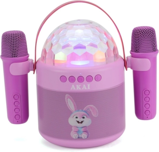 AKAI JoyBox Kids karaoke set voor kinderen met luidspreker, 2 draadloze microfoons en RGB LED