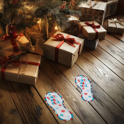 Kerststicker in de vorm van voetafdrukken „Santa was here“ 25 × 10 cm – 2 stuks