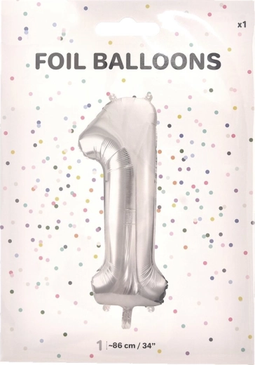Folieballon cijfer 1 zilver 86 cm