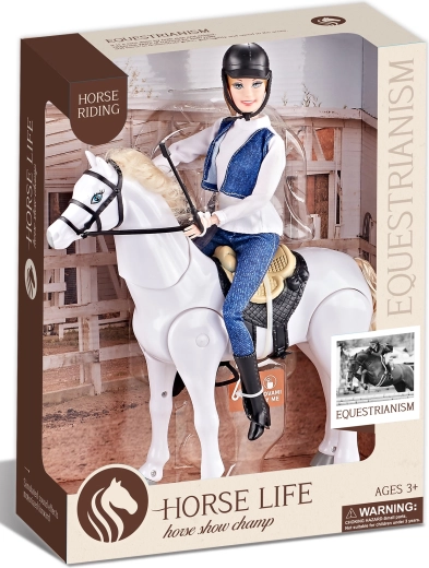 Rijpaard wit op batterijen met geluiden en berijdster