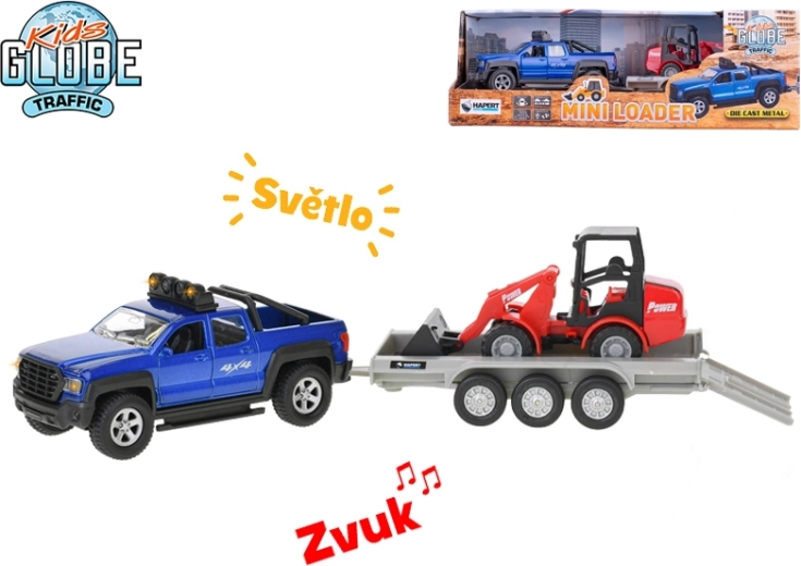 Kids Globe Traffic SUV met terugtrekmechanisme, licht en geluid, met afneembare aanhanger en graafmachine 30 cm