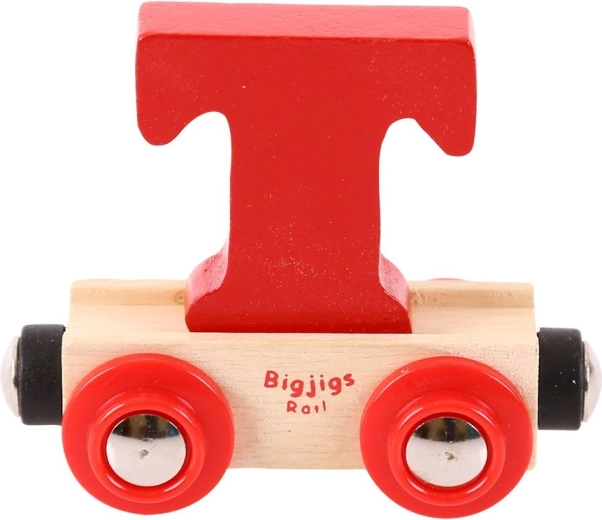 Houten wagon voor treinbaan met letter T