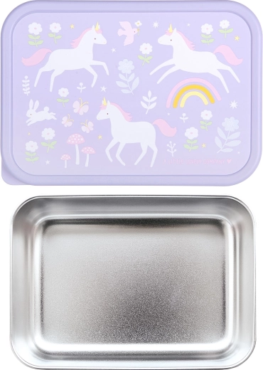 A Little Lovely Company roestvrijstalen lunchbox met kunststof deksel – eenhoorns en regenboog