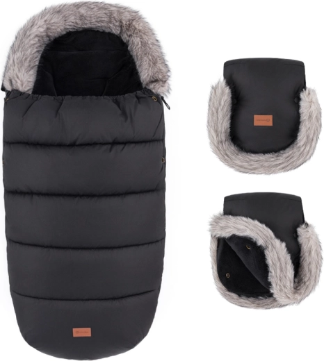 Petite&Mars winterset: voetenzak Comfy 4-in-1 en kinderwagenhandschoenen Furry forever black