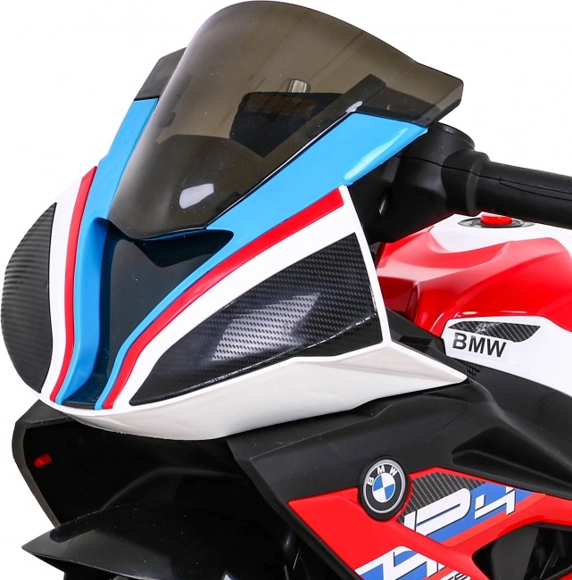 Elektrische kinder motor BMW HP4, rood, 3 wielen, LED-verlichting, MP3/USB, zadel van eco-leer