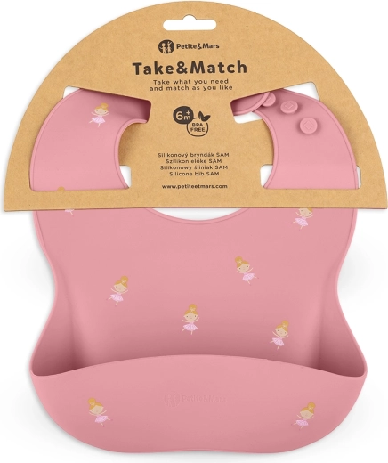 Petite&Mars siliconen slabbetje Take&Match rose princesses 6m+