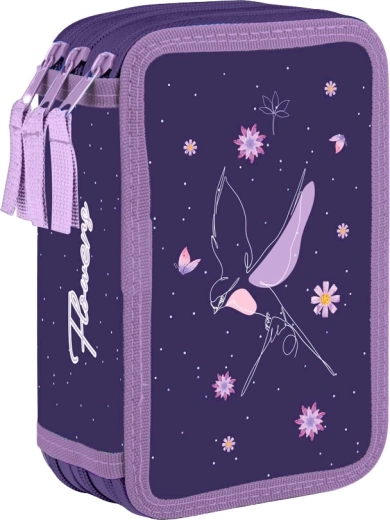 Driedelige schooletui Flowers – leeg